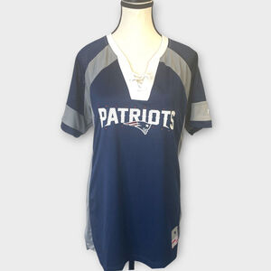 🦜 NEW ENGLAND PATRIOTS Official Women's Lace-Up V-Neck Jersey Shirt XL EUC